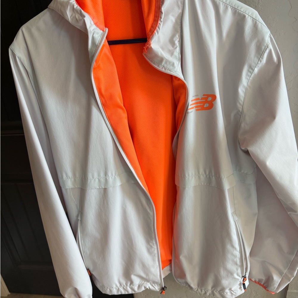 New Balance Jacket in White and Bright Orange